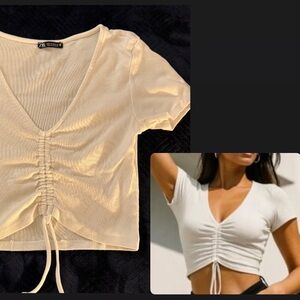 Zara white Ruched Crop Top